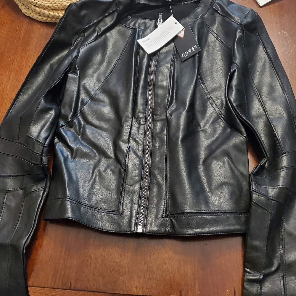 Guess leather jacket black brand new small.. 90.00